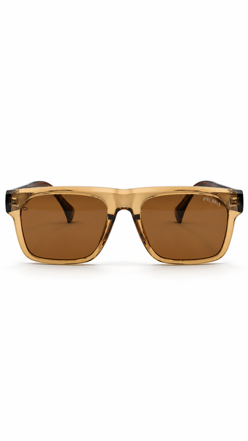 Prada Brown Gradient Square Sunglasses – Transparent Grey & Amber Frame