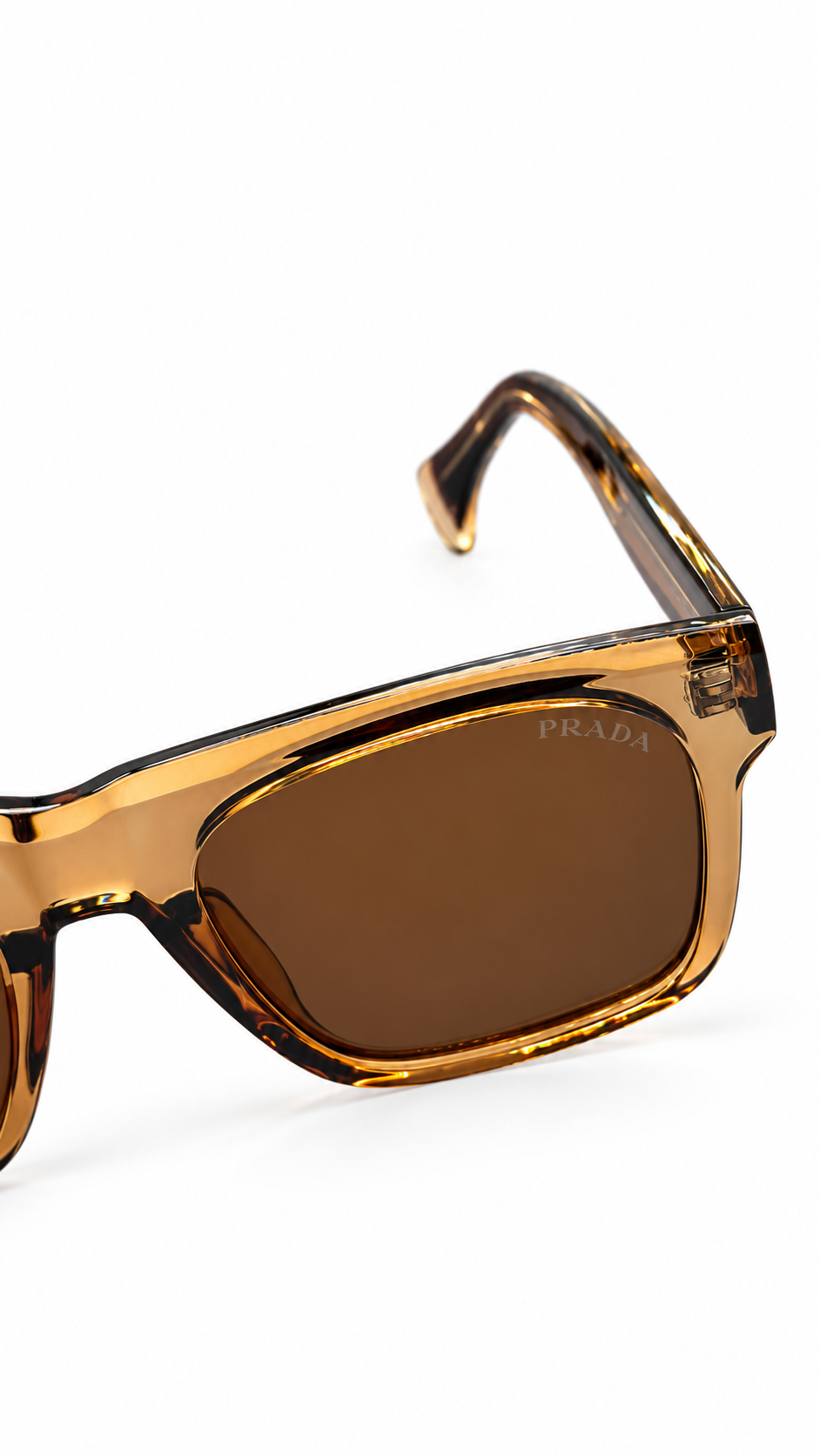 Prada Brown Gradient Square Sunglasses – Transparent Grey & Amber Frame
