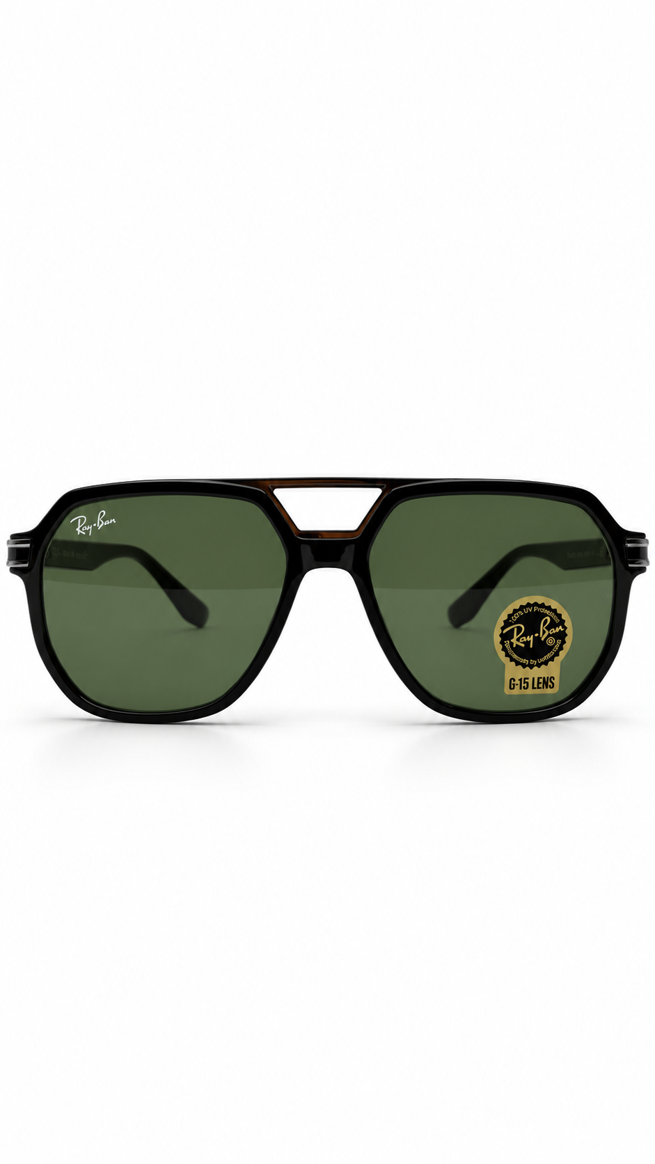 Ray-Ban Black Aviator Sunglasses with Green Lenses