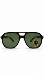 Ray-Ban Black Aviator Sunglasses with Green Lenses