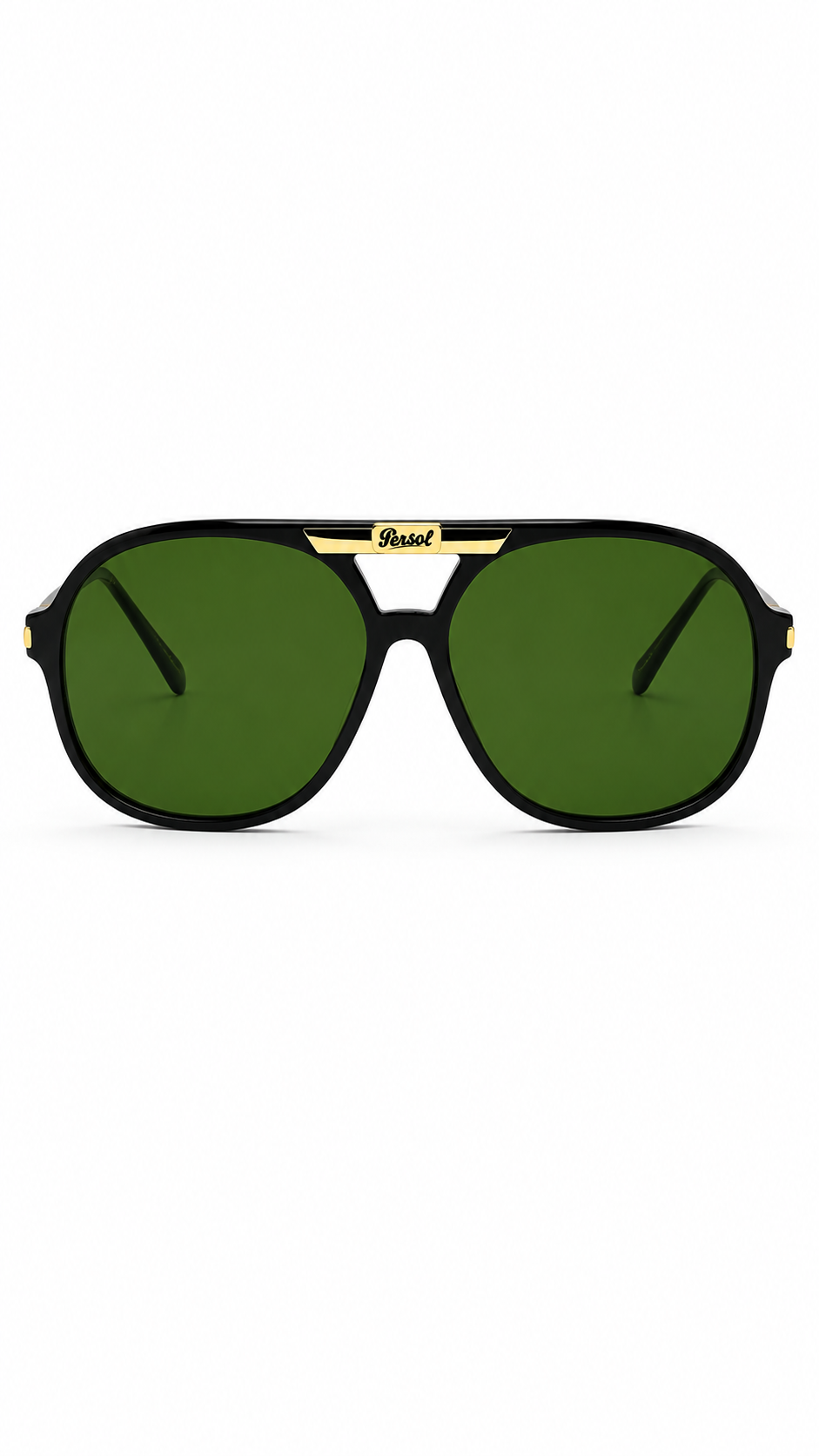 Persol 6403/ 12/44 GL 12 135 Black Sunglasses with Green Lenses – Gold Detail