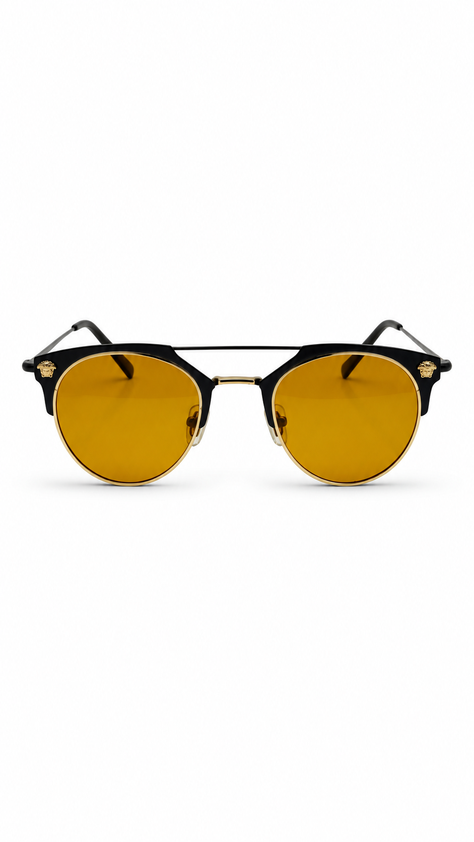 Versace Black & Gold Round Sunglasses with Amber Yellow Lenses