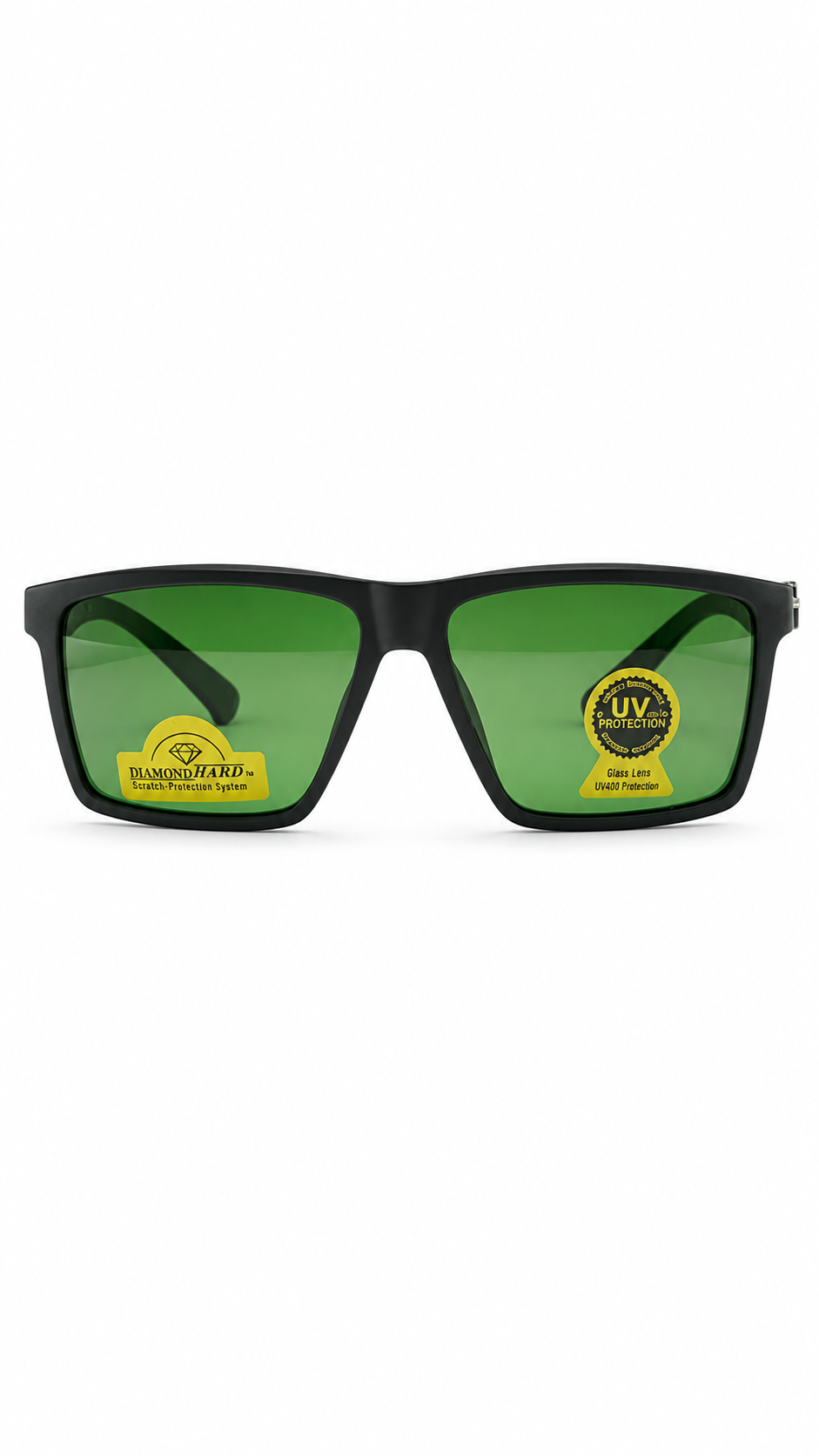 Green Sunglasses – Black Square Frame with UV Protection