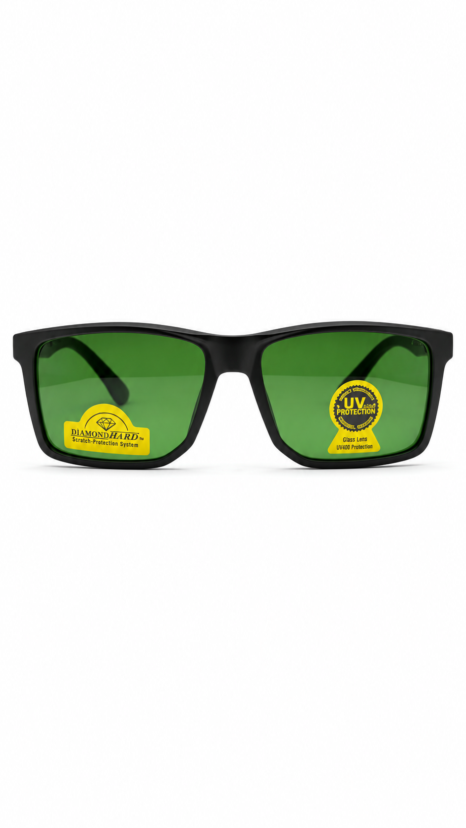 Green Lens Sunglasses – Black Square Frame UV400 Protection