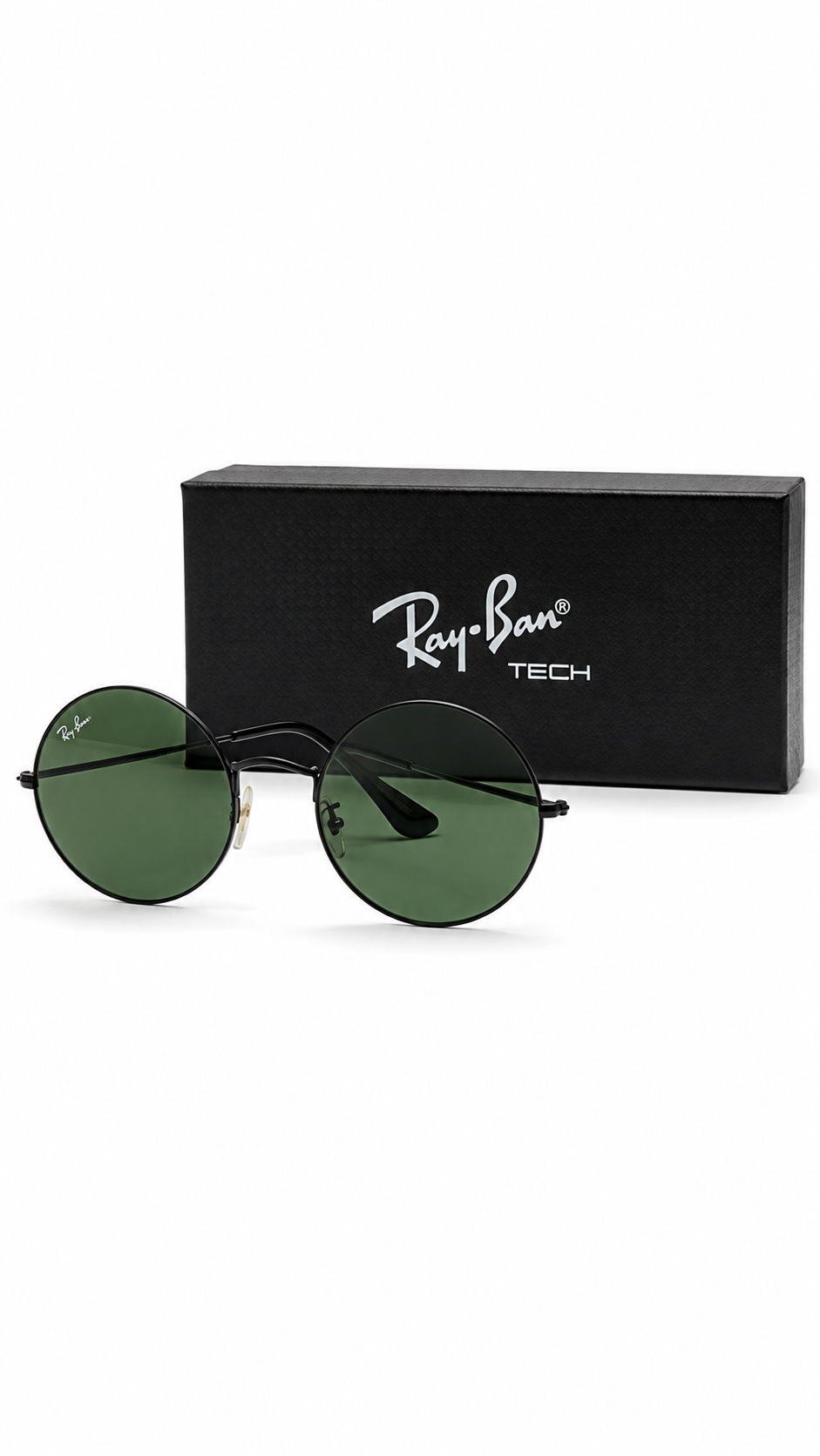 Ray-Ban RB3592 002 Round Sunglasses Black Frame Green Lenses