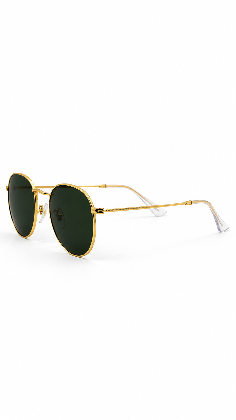 Ray-Ban RB3447 Gold Round Double Bridge Green Sunglasses