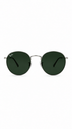 Ray-Ban RB3447 Round Metal Sunglasses – Silver Frame, Green Lenses