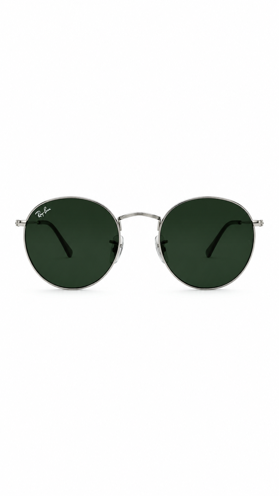 Ray-Ban RB3447 Round Metal Sunglasses – Silver Frame, Green Lenses