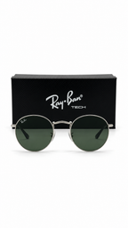 Ray-Ban RB3447 Round Metal Sunglasses – Silver Frame, Green Lenses
