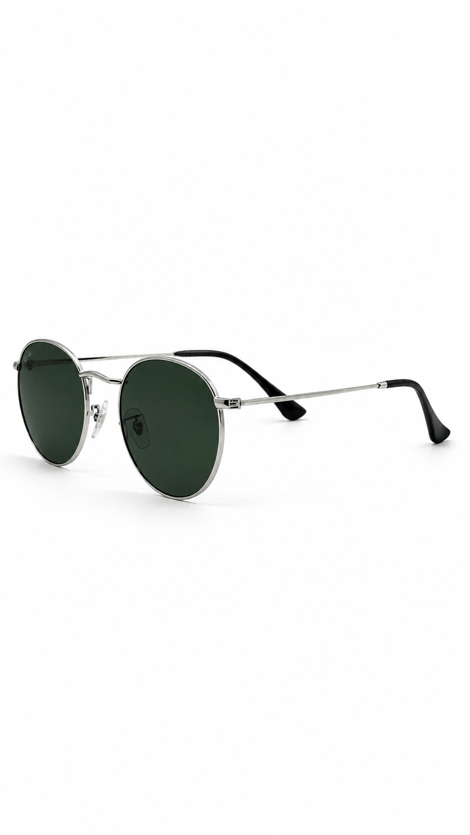 Ray-Ban RB3447 Round Metal Sunglasses – Silver Frame, Green Lenses
