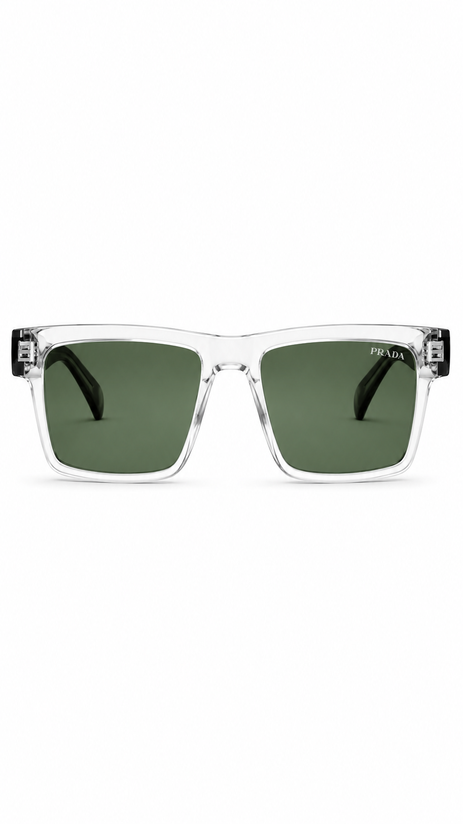 Prada Symbole Square Sunglasses (SPR 07Y 54mm) – Clear & Black Frame / Green Lenses