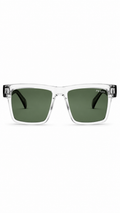 Prada Symbole Square Sunglasses (SPR 07Y 54mm) – Clear & Black Frame / Green Lenses