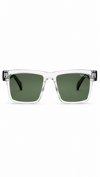 Prada Symbole Square Sunglasses (SPR 07Y 54mm) – Clear & Black Frame / Green Lenses