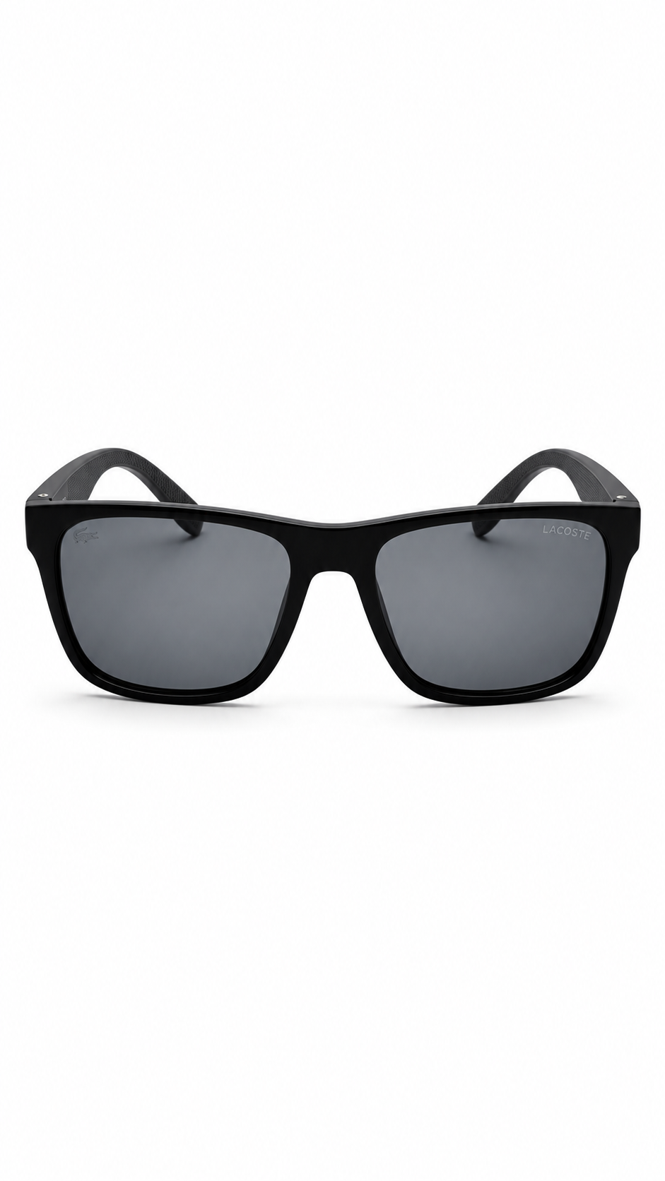 Lacoste Wayfarer-Style Matte Black Sunglasses – Grey Lenses (56-16-140)