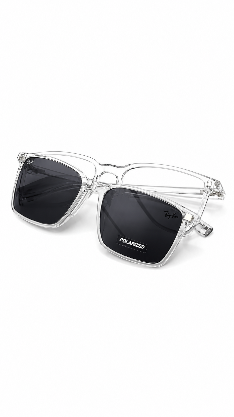 Ray-Ban RX8089 Clear Transparent Square Optical Frames with Polarized Clip-On Lenses