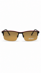 Point 6094 Matte Black & Red Rectangle Half-Rim Eyeglasses with Brown Driving Clip-On (58mm)