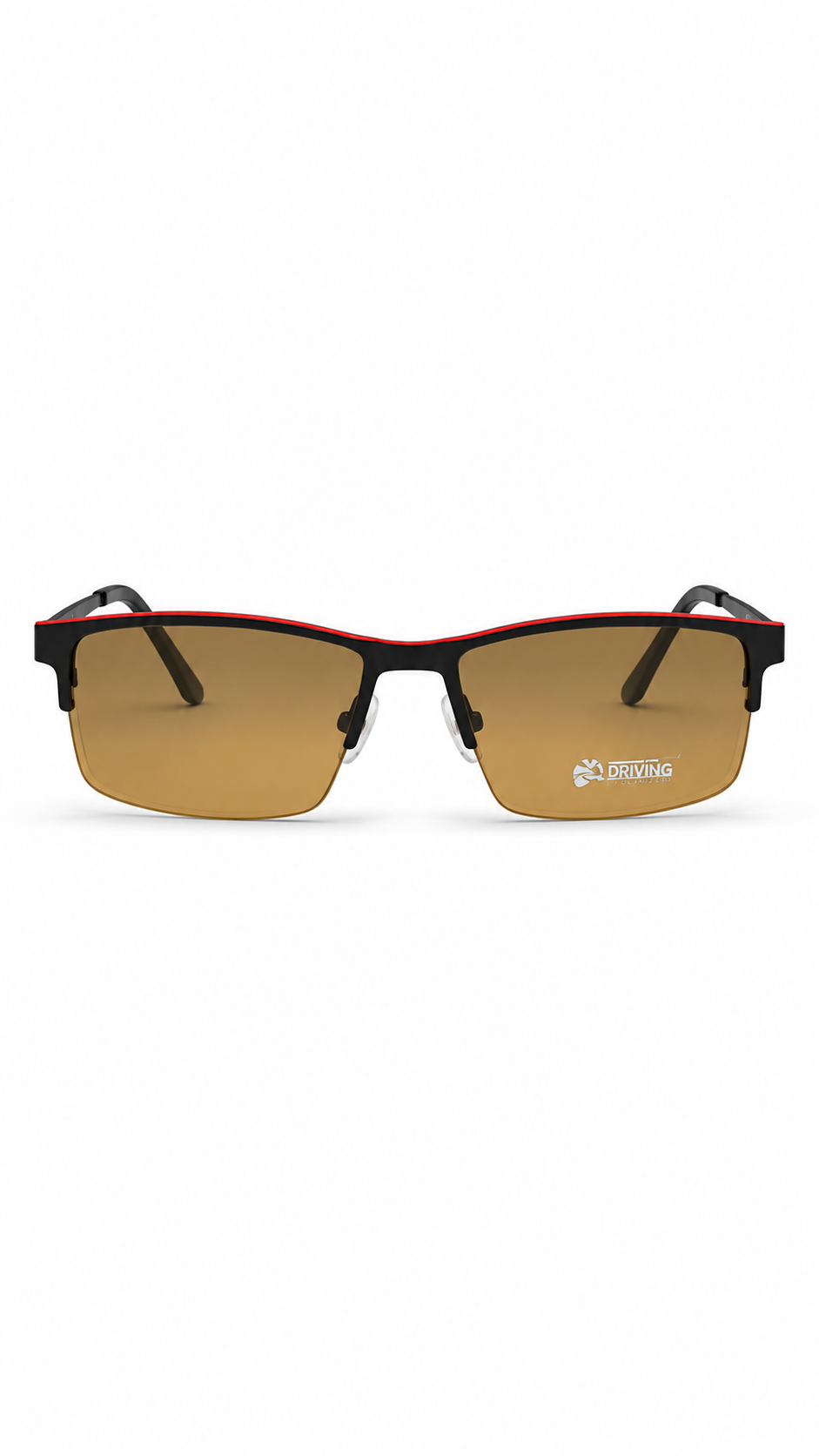 Point 6094 Matte Black & Red Rectangle Half-Rim Eyeglasses with Brown Driving Clip-On (58mm)