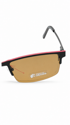 Point 6094 Matte Black & Red Rectangle Half-Rim Eyeglasses with Brown Driving Clip-On (58mm)