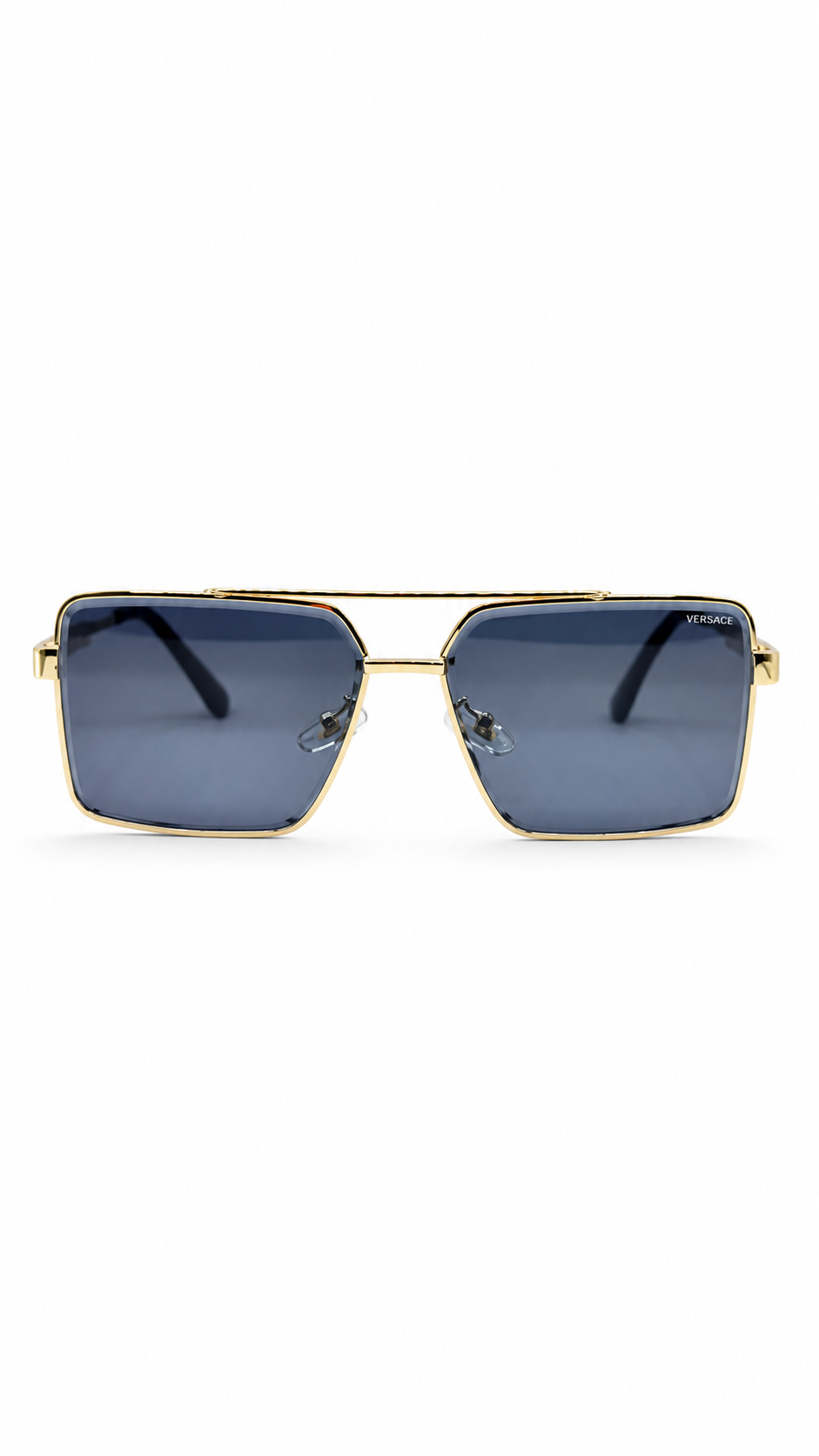 Versace 24054 Gold Double Bridge Square Navigator Sunglasses – Blue Lenses (58mm)