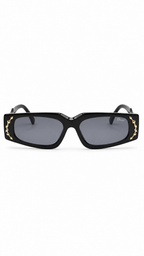 Dior 9150 Black Narrow Rectangular Sunglasses with Gold Star Embellishments (47mm)