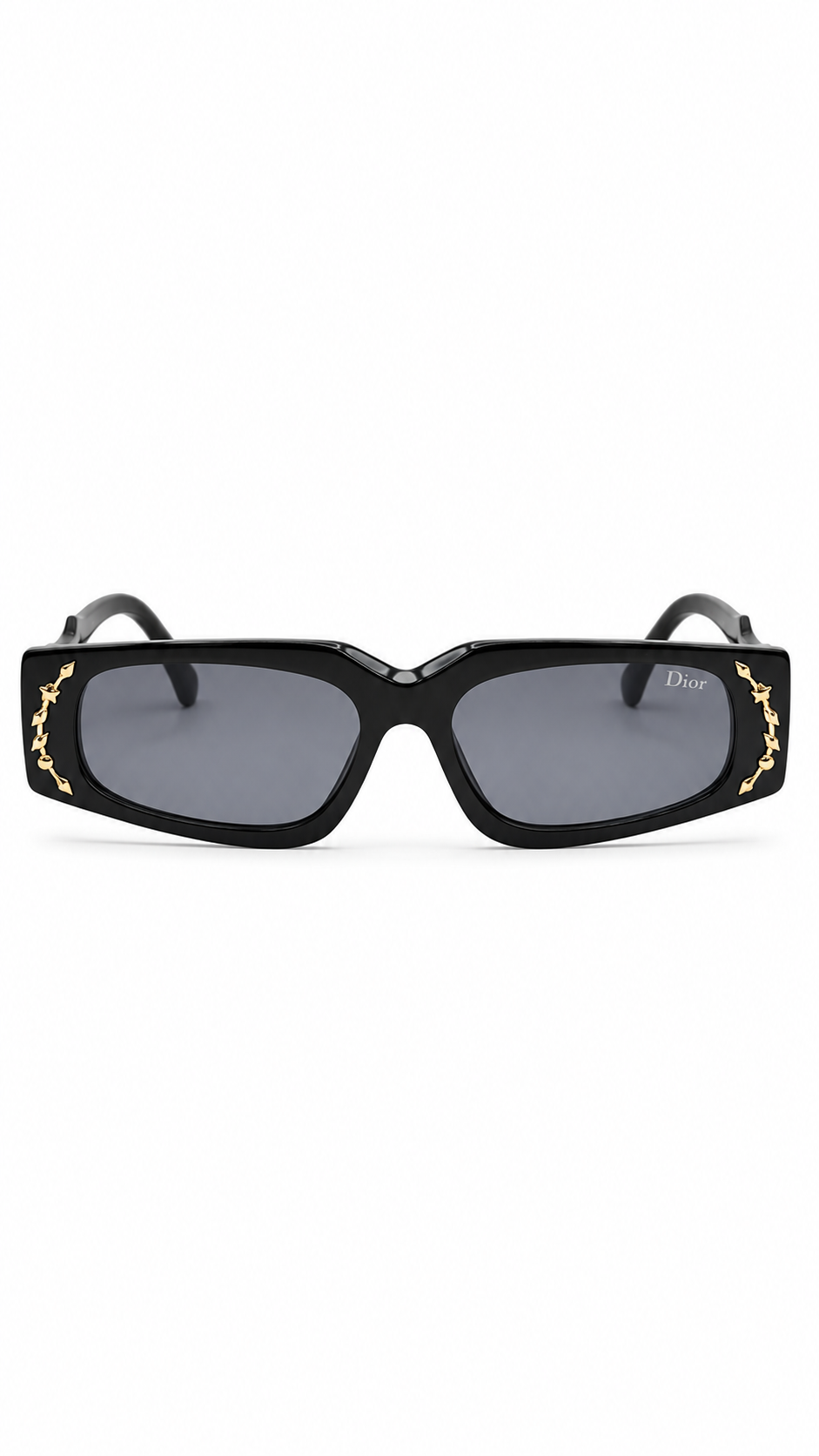 Dior 9150 Black Narrow Rectangular Sunglasses with Gold Star Embellishments (47mm)