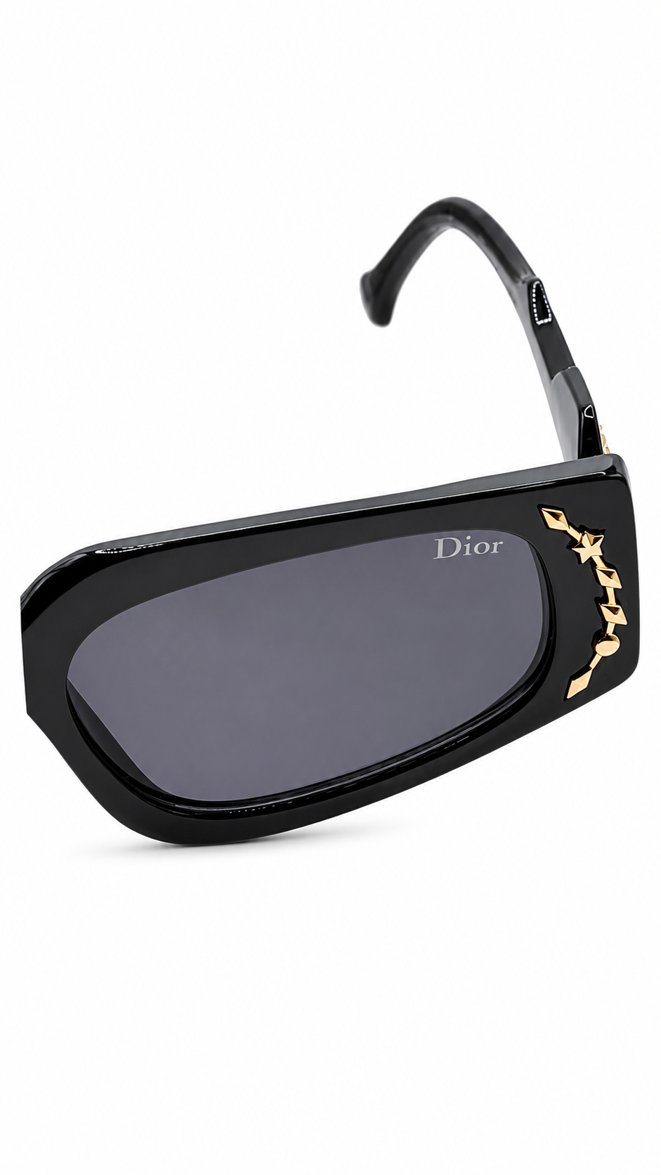 Dior 9150 Black Narrow Rectangular Sunglasses with Gold Star Embellishments (47mm)