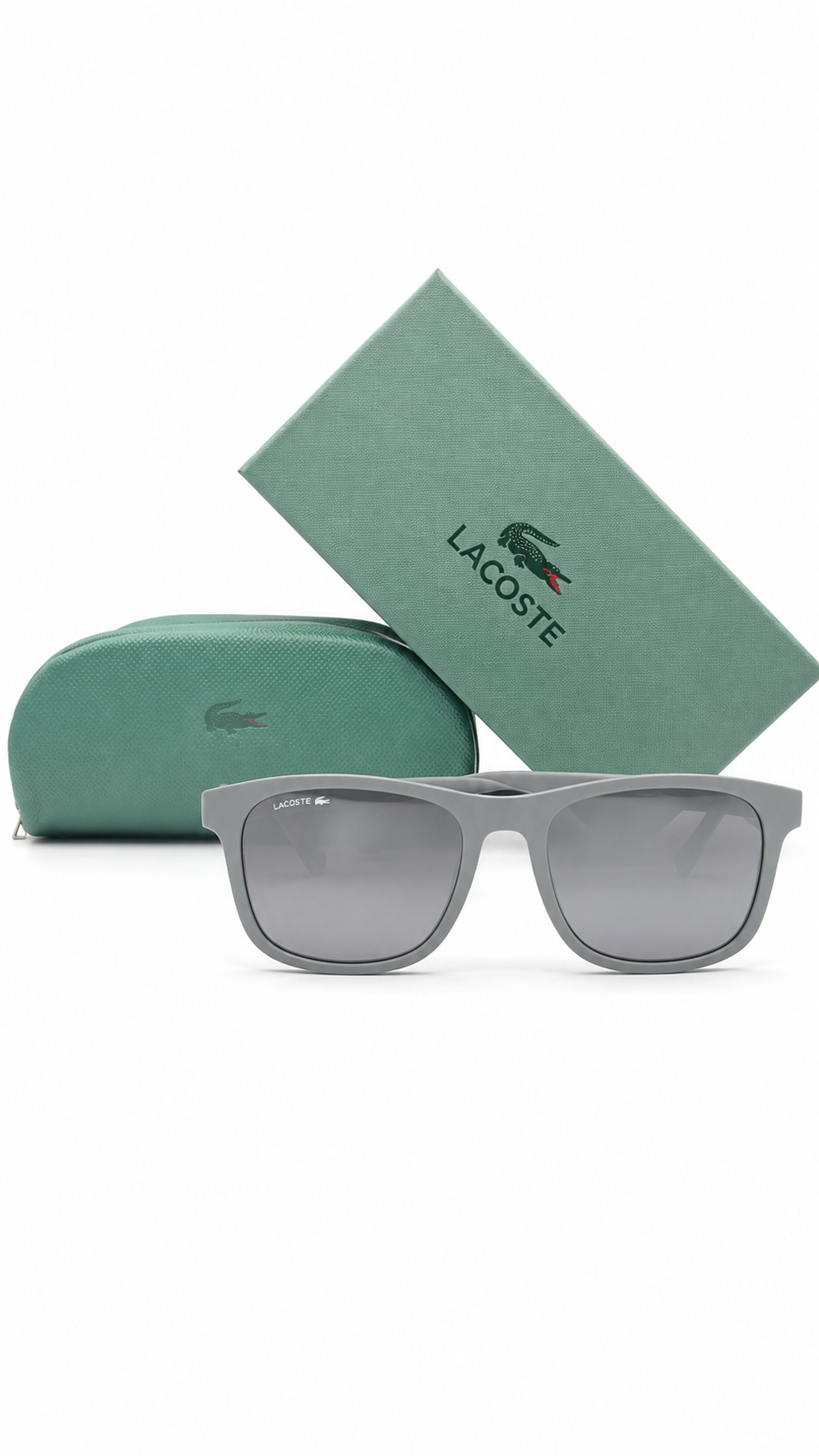 Lacoste L884S Matte Grey Square Sunglasses with Textured Temples (53mm)