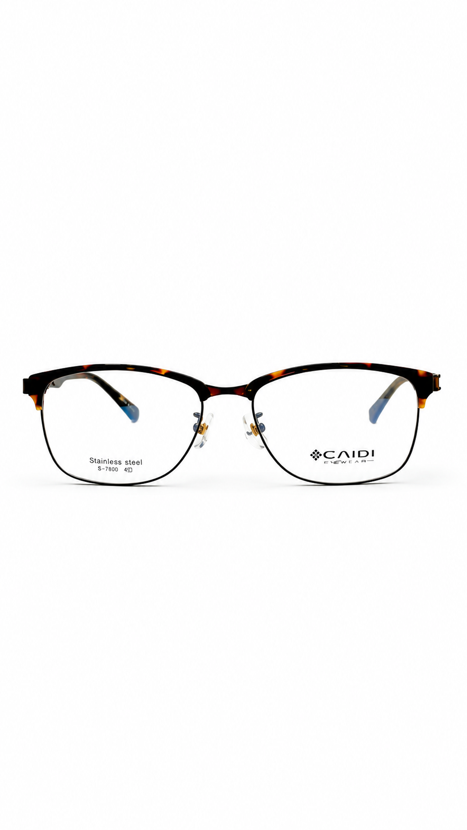 : CAIDI Classic Tortoiseshell Semi-Rimless Spectacles | Model S-7800 Stainless Steel
