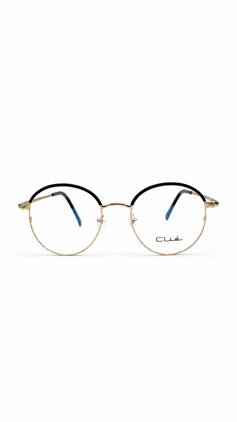Clié Round Gold Eyeglass Frames – Black Browline Accent Metal Eyewear