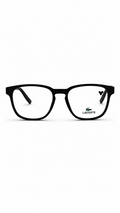 LACOSTE Matte Black Square Eyeglass Frame – Classic Optical Eyewear