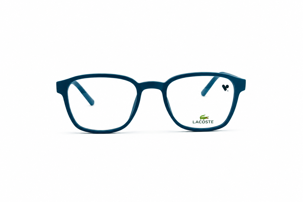 Lacoste Matte Blue Square Optical Eyeglass Frame – Lightweight Full-Rim