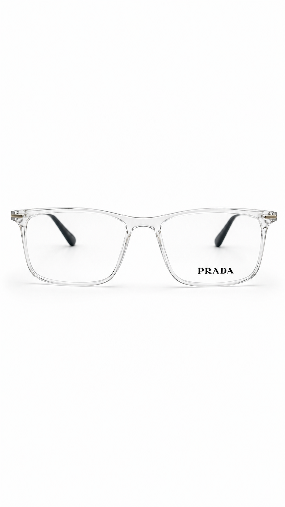 Prada Crystal Clear Rectangular Eyeglass Frame for Men