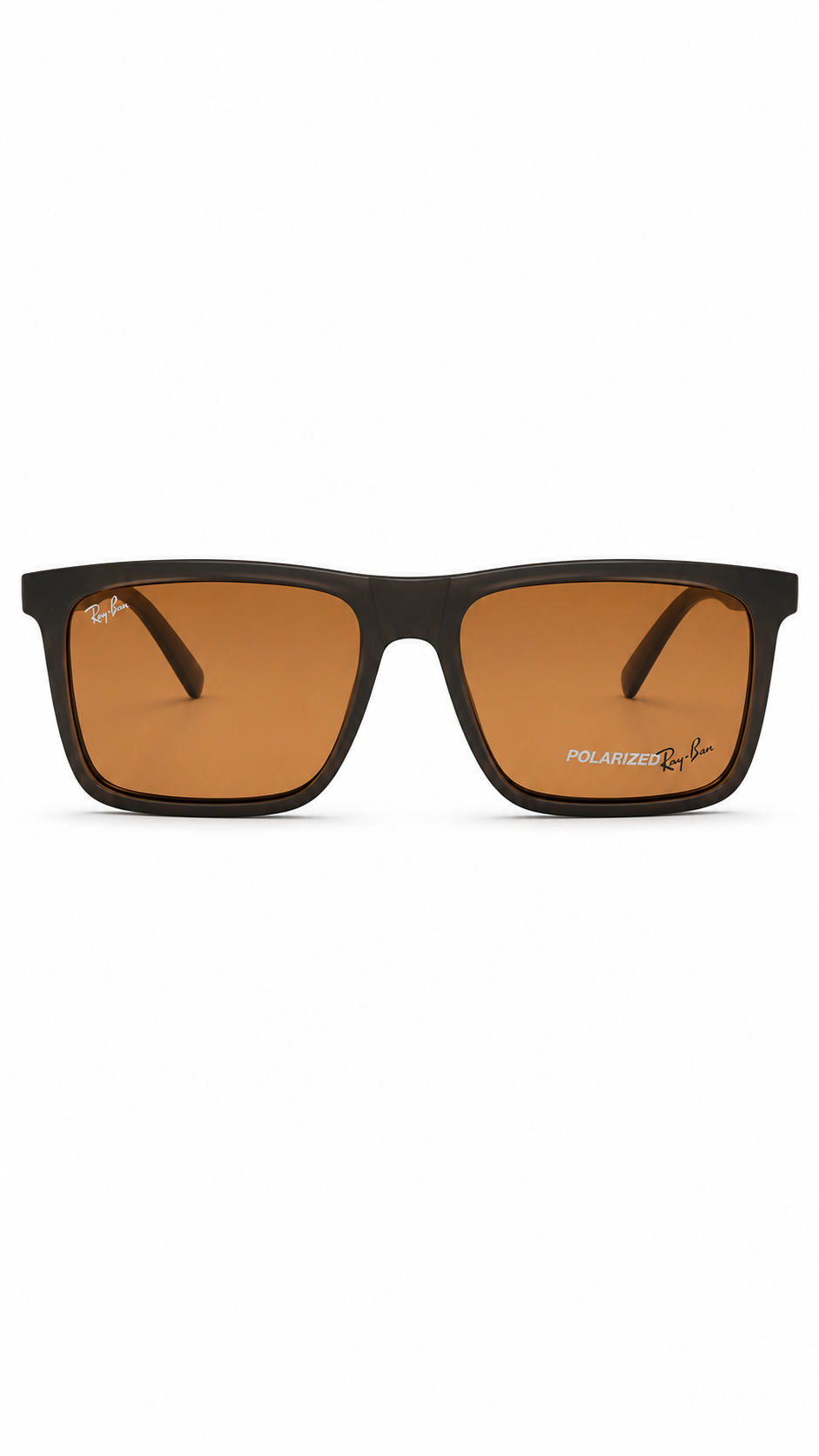 Ray-Ban Polarized Matte Black Square Attachment With Folding Sunglasses with Brown Lenses