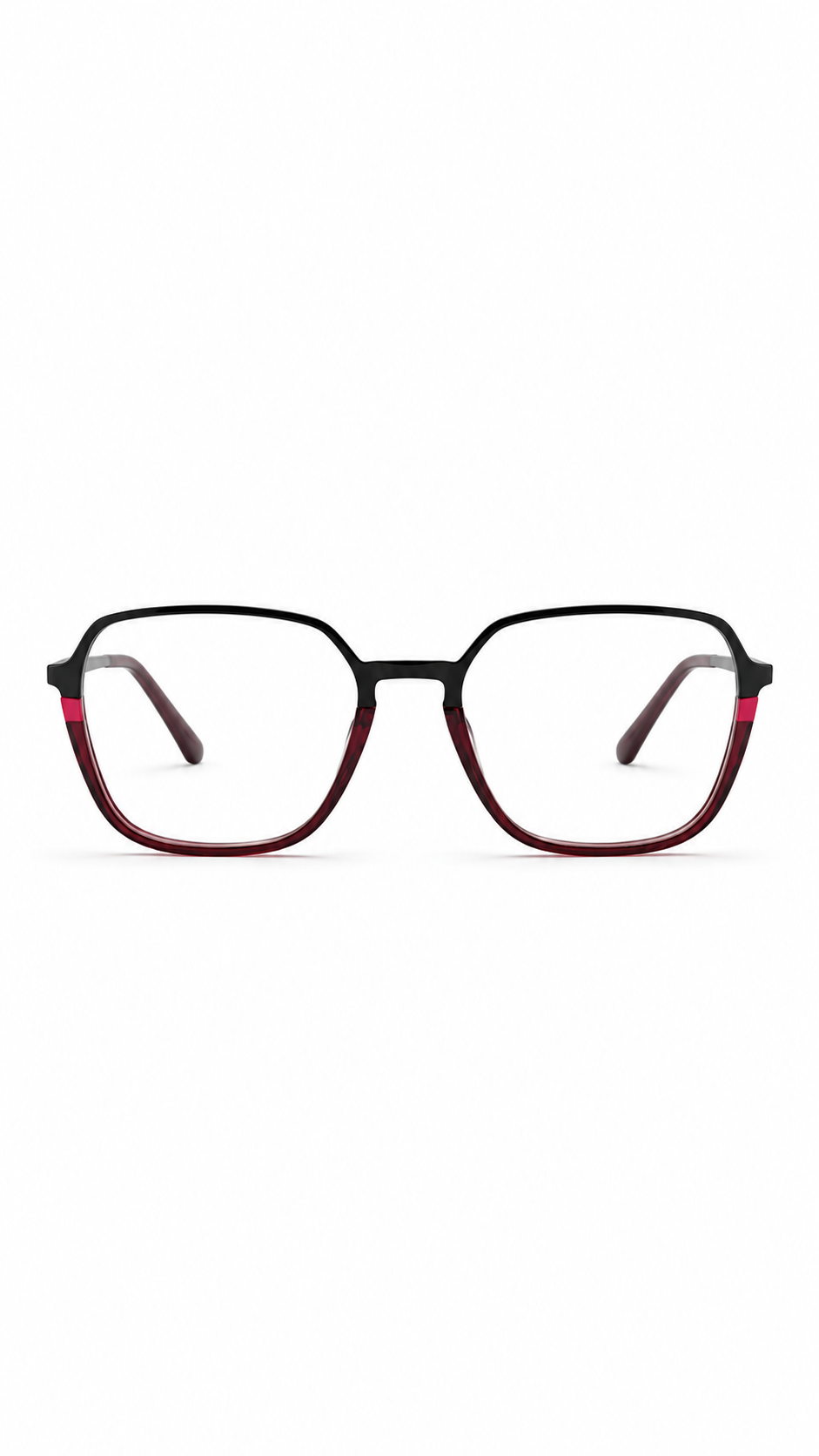 Carolina Chamuel Black & Burgundy Geometric Eyeglasses Frame