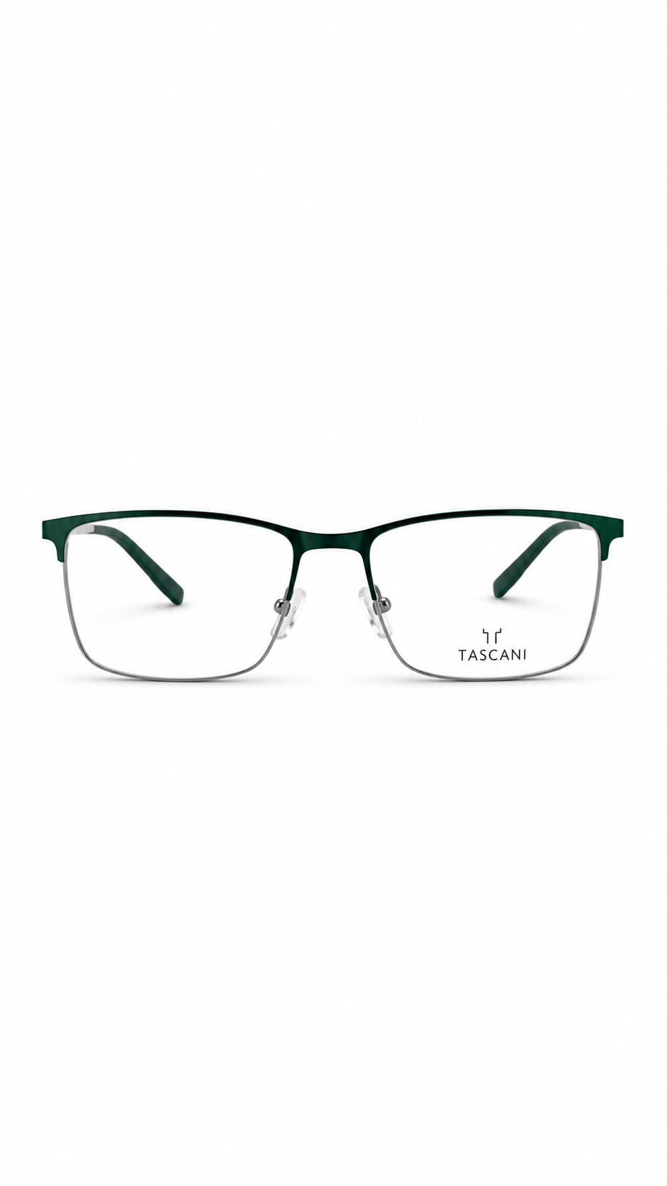 TASCANI Green & Silver Half-Rim Rectangular Eyeglass Frame – Lightweight Metal