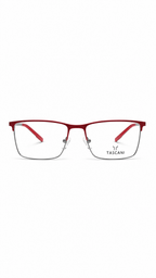 TASCANI Semi-Rimless Rectangular Metal Eyeglasses – Red & Silver Lightweight Optical Frame