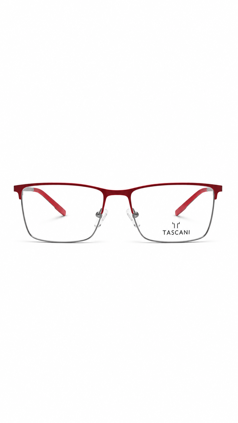 TASCANI Semi-Rimless Rectangular Metal Eyeglasses – Red & Silver Lightweight Optical Frame