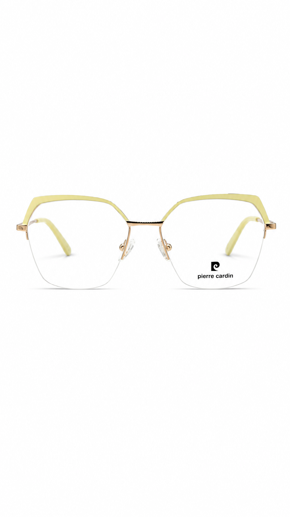 Pierre Cardin Gold & Pastel Yellow Geometric Eyeglass Frame – Lightweight Metal