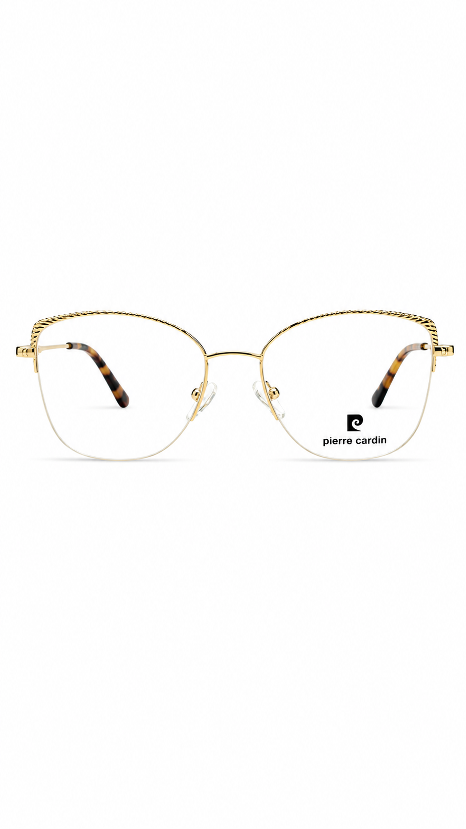 Pierre Cardin Gold Semi-Rimless Cat Eye Eyeglasses for Women – Lightweight Metal Optical Frame