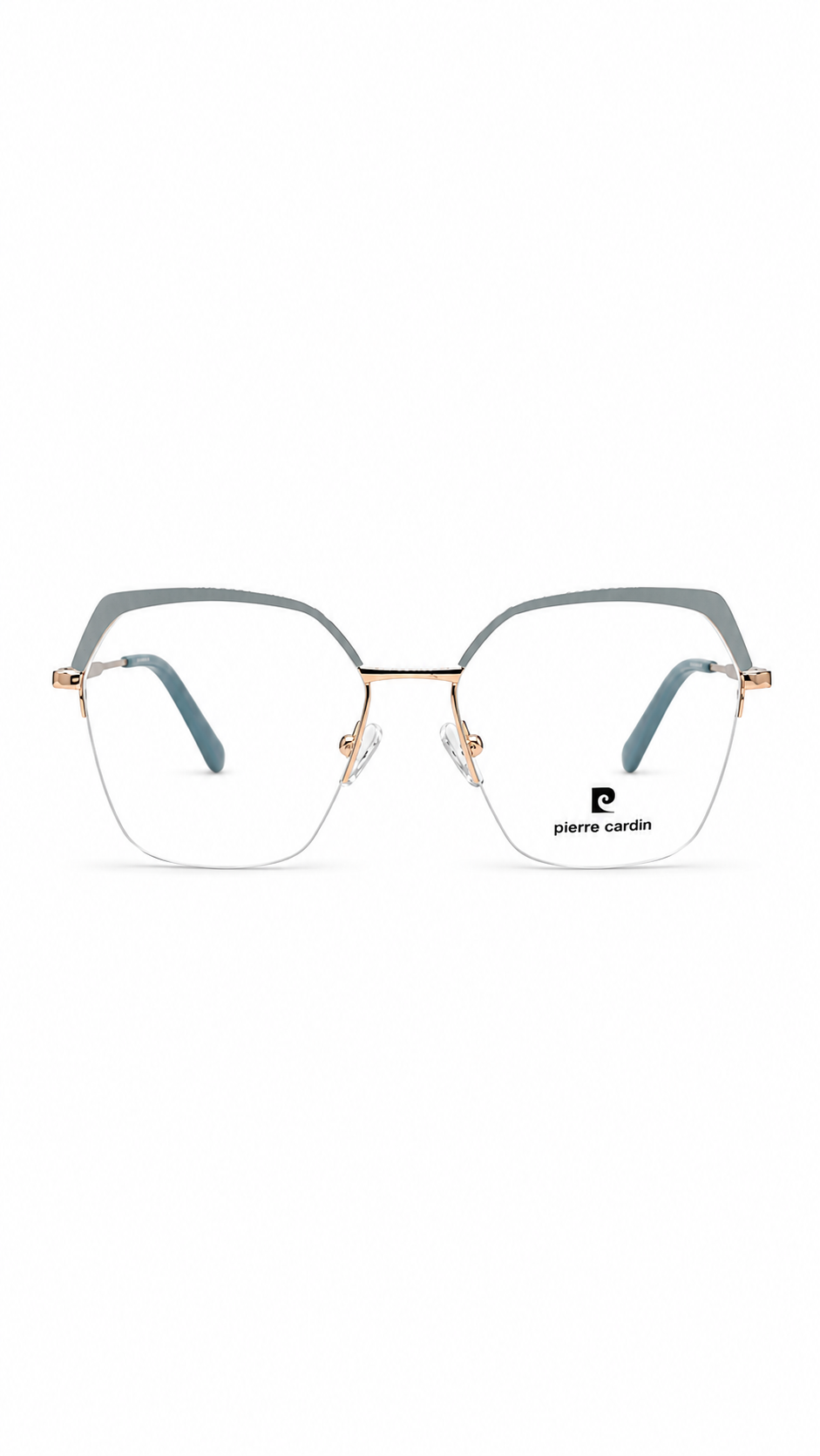 Pierre Cardin Geometric Rimless Eyeglasses – Light Blue & Gold Metal Frame
