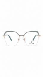 Pierre Cardin Geometric Rimless Eyeglasses – Light Blue & Gold Metal Frame