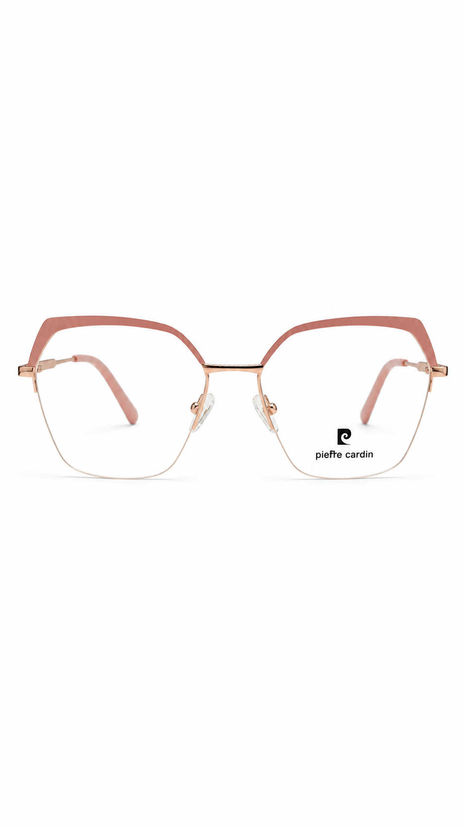 Pierre Cardin Rose Gold & Blush Pink Rimless Eyeglasses – Geometric Designer Optical Frame