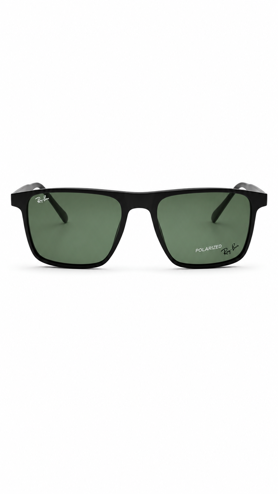 Ray-Ban Polarized Matte Black Square Attachment Sunglasses with Green Lenses