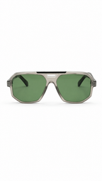 Maybach Luxury Square Sunglasses – Silver Frame with Green Lenses
