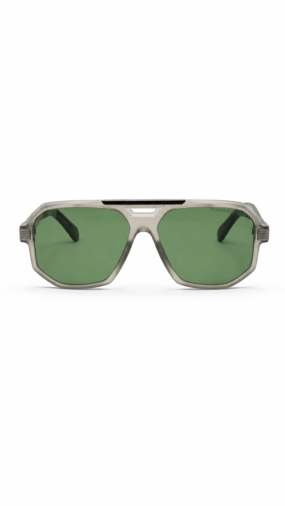 Maybach Luxury Square Sunglasses – Silver Frame with Green Lenses