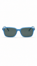 Ray-Ban Rectangular Sunglasses – Transparent Blue Frame with Green Lenses
