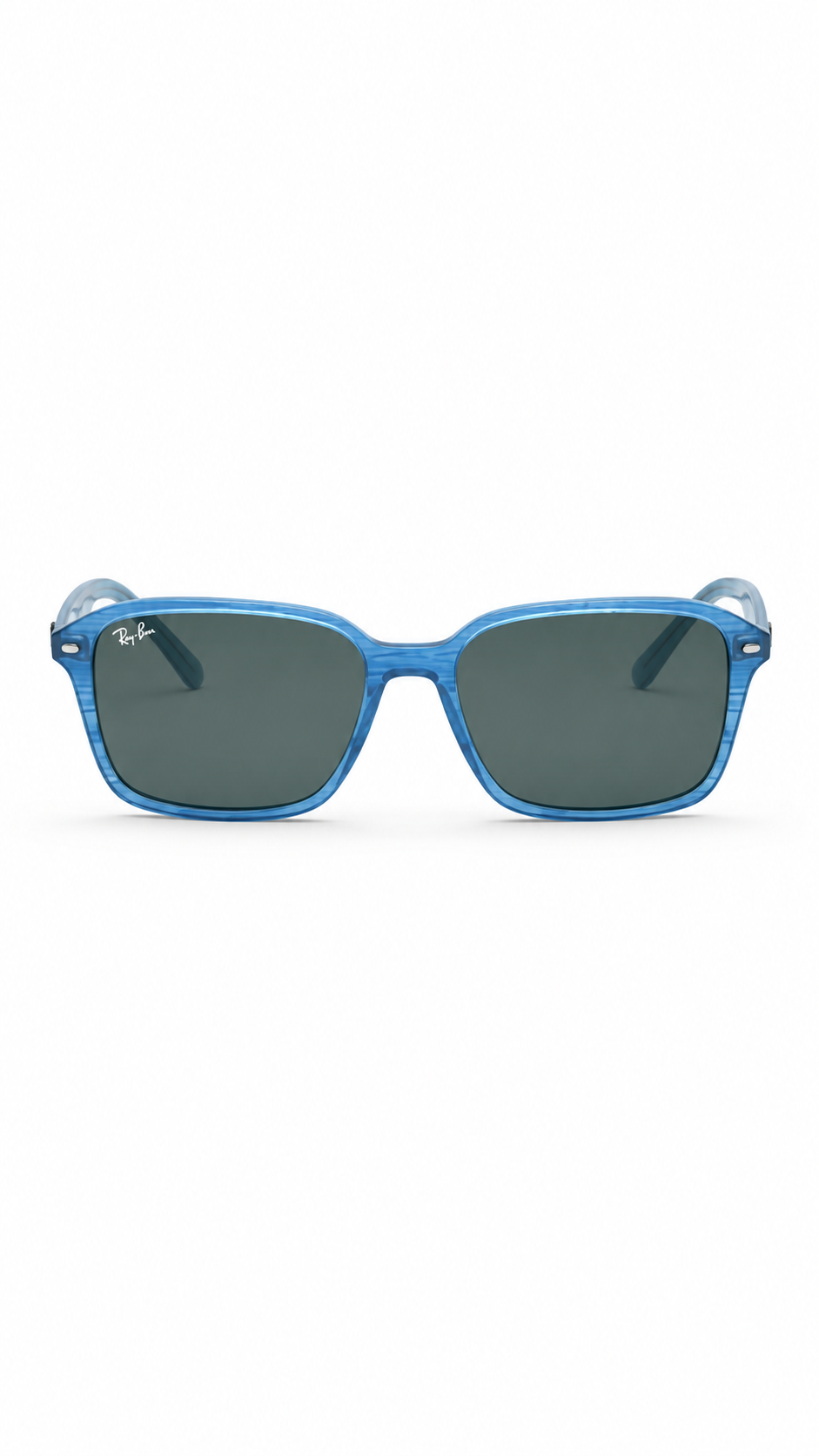 Ray-Ban Rectangular Sunglasses – Transparent Blue Frame with Green Lenses