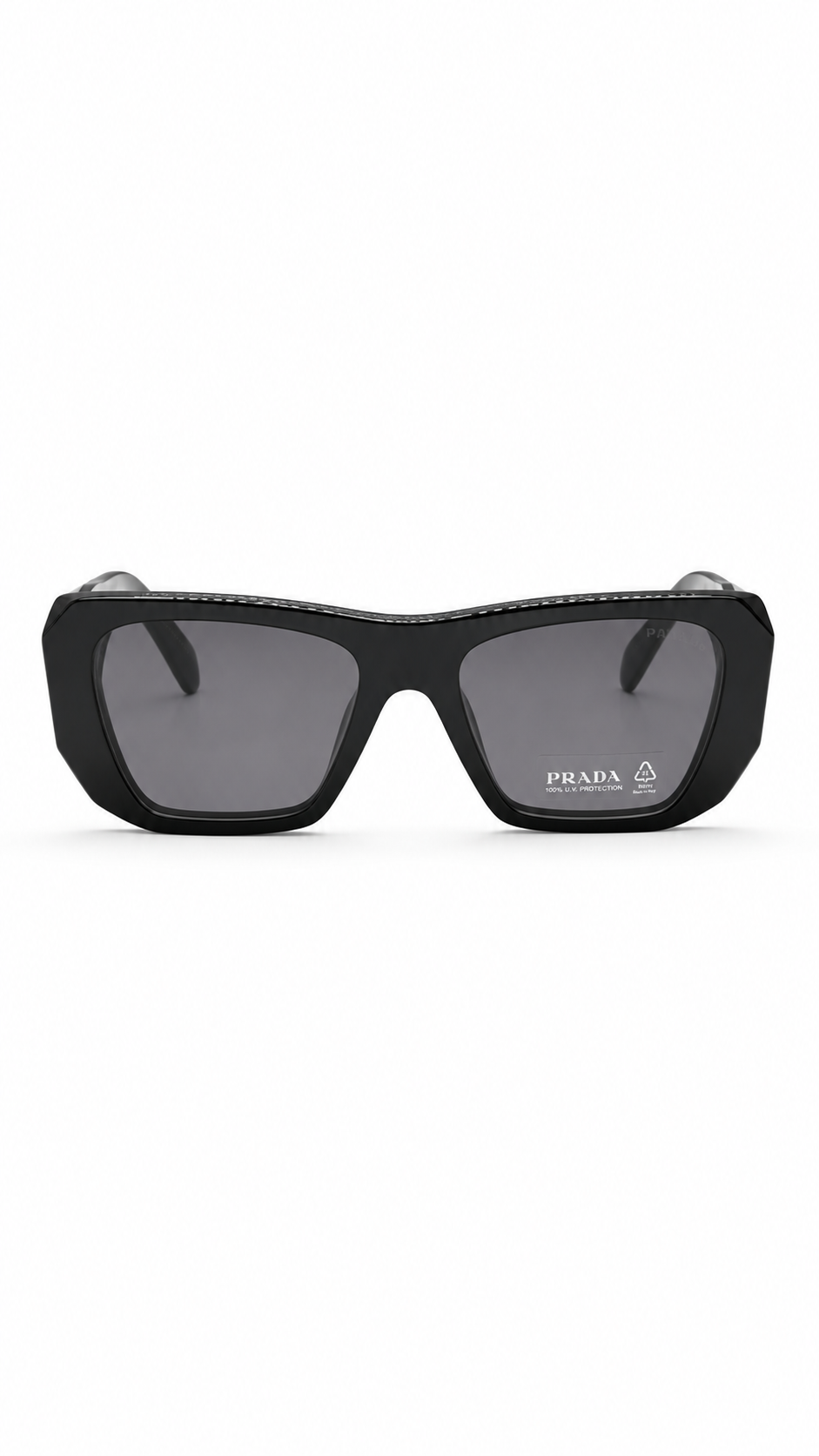 Prada Rectangular Sunglasses – Matte Black Frame with Grey Lenses