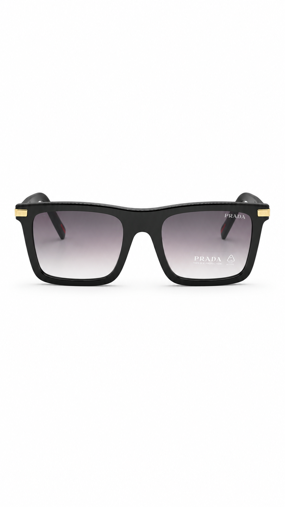 Prada Rectangular Sunglasses – Matte Black Frame with Grey Gradient Lenses