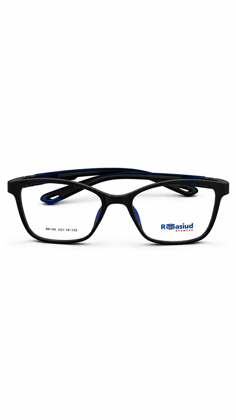 Roosiud Eyewear 86148 Black Square Optical Frame – Blue Accent Temples